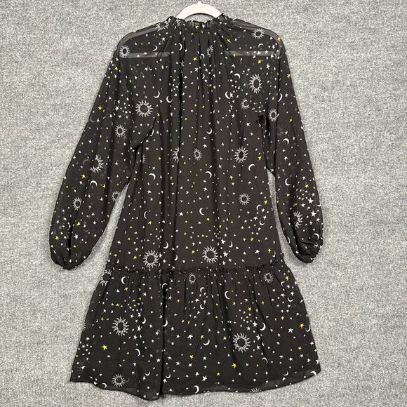 Derek Lam 10 Crosby Sz 2 Juno Trapeze Mini Dress Black Celestial Print Chiffon - Picture 4 of 13